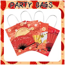 Pack of 12 Folding Fans Party Bags with Handles, Japanese Folding Fans Birthday Decorations Party Favours Folding Fans Gift Bags Candy Bags Goodie Bags Treat Bags