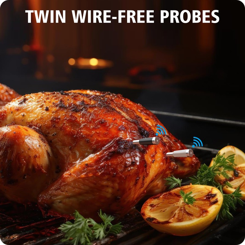 BFOUR Wireless Meat Thermometer with 2 Probes, 328FT Bluetooth Grill