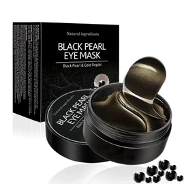 Máscara de ojos, parches debajo de los ojos con perla negra, 60 unidades de tratamiento de colágeno para reducir las ojeras, aclarar las arrugas, antienvejecimiento, líneas finas, bolsas de ojos hinchazón, mujeres y hombres