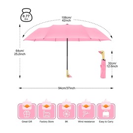 LEAGERA Compact Umbrellas for Rain&Sun, Travel Umbrella Cute Duck Head Handle Design for Girls Gifts, Steady 8 Ribs Folding Umbrella Lightweight and Small,Pink