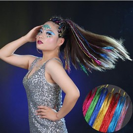 Rockreyoa Pack of 4 Hair Tinsel Colourful Strands Hair Extensions Art Hair Extension Glitter Hair Strand for Braiding Hair Accessories Hairpiece for Party, Music Festival Orange 93 cm