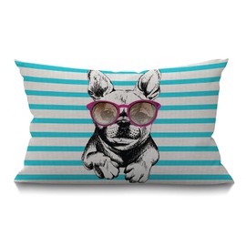 Smooffly Dog Decorative Pillow Cover, French Bulldog Wearing The Sunglasses Lumbar Pillow Cover Modern Farmhouse Cushion Case Home Decor for Living Room Patio Sofa Couch Chair 12 x 20 Inch
