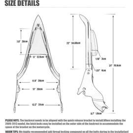Sresk 26" Detachable Sissy Bar Passenger Backrest Rear Pad for Harley Touring Models 2009-2025 – Compatible with Road King, Street Glide, Road Glide, Electra Glide, Ultra, CVO, Limited – Gloss Black