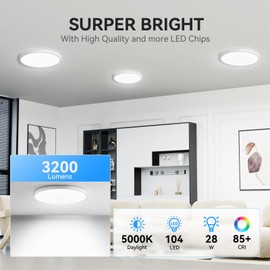 WKONCLDY 6PACK 3200lm LED Flush Mount Ceiling Light, Super Slim 12 inch LED Ceiling Light, 5000K Daylight LED Ceiling Light for Bedroom, Living Room, Dining Room, Garage and Office (White, Six Pack)