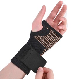 TCOOGO Copper Wrist Compression Sleeves, Wrist Brace Support With Strap for Arthritis, Tendonitis, Sprains,Workout - Comfortable and Breathable-1pack