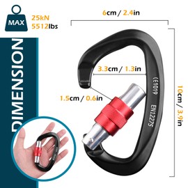 TRIWONDER 12KN 25KN Wiregate Carabiners Screwgate Carabiner Aluminum Heavy Duty D Shape Climbing Carabiners for Hammock Camping Hiking (25KN Screw Gate - 2 Orange)