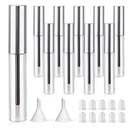 GTHER Empty Eyeliner Tube with wand 10ML, Refillable Eyelash Growth Extension Serum Bottle Transparent Plastic Liquid Castor Oils Storage Holder DIY Makeup Tool Pack of 10 (Matte Silver)