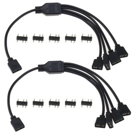 YINETTECH 2PCS ARGB Splitter Cable 5V 3 Pin Addressable RGB 1 to 4 Connector with 10PCS Male Pins for Computer Chassis CPU Cooler and 5V ARGB Fan 29.8cm Length