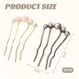 Kinretixia Pack of 2 Pearl Hair Pins in U Shape, Side Comb for Bridal Hair, Metal Hairpin, Vintage Hair Fork Clips for Women, Ideal for Weddings and Parties