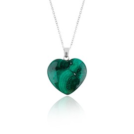 YASHEE Malachite Gemstone Heart Shape Pendant Necklace, Natural Cabochon, Women Jewelry, Energy Healing Crystals, Calm Chakra, Birthstone, Gift for Women, Silver Plated Jewelry 18 inch, AA+ Quality