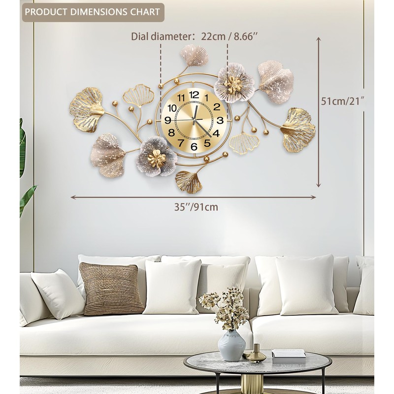 JXQXYN Clocks for Living Room, Large Wall Clock, 3D Silent