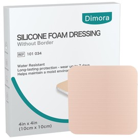 Dimora Silicone Foam Dressing Without Border 4"x 4" Highly Absorbent Adhesive Wound Bandage Cuttable Pads First Aid Bandage for Wound Care 5 Pack