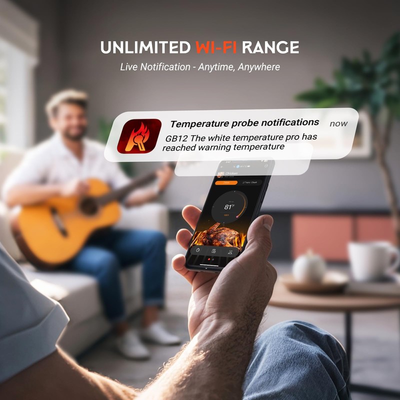 GrillBliss Wireless Meat Thermometer - 5G Wi-Fi and 5.4 Bluetooth