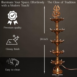 Electric Plastic Light, Pooja Diya with LED Spark, Home Temple Decor, Electric Diya Golden,Mandir Diya,Diwali Diya Lamp (5 Layer, 2)