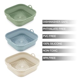 3 Pack Silicone Air Fryer Liners Reusable– Emptycolor 8 Inch Square Silicone Liners for Air Fryer Basket, Non-Stick Heat Resistant Airfryer Silicone Pot Basket for 3QT–6.8QT, Oven & Microwave