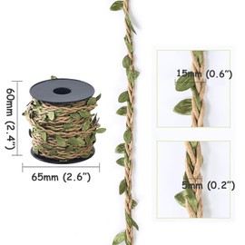 33ft Waxed Twine with Green Leaves, 3-ply Waxed Cord, Artificial Leaves Waxed String for Crafts and Decor (Natural Color Waxed Twine)