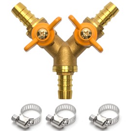 Brass Hose Splitter - 3 Way Shut Off Ball Valve, 3/8" Hose Barb 2 Switch Brass Y Shaped Valve