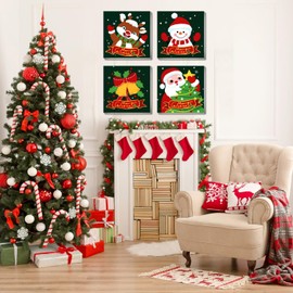 UNIQUORS Paint by Numbers Adults with Frame, Pack of 4, DIY Hand-Painted Oil Painting, Christmas Gift Box, Santa Claus Paint by Numbers Children, Snowman Deer Paint by Numbers, 20 x 20 cm