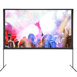Happybuy Projector Screen with Stand, 120 Inch 16:9 4K HD Outdoor Movie Screen, Wrinkle-Free Projection Screen with Bar Feet & Carry Bag for Home Theater, Cinema, Backyard Movie Night