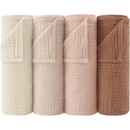 Bearmoss Muslin Baby Washcloths 100% Cotton Baby Bath Wash Cloth Large Ultra-Absorbent Burp Cloth Soft Baby Face Towel for Newborn Baby Boy and Girl, 23x23inch 4 Pack (Cinamon)