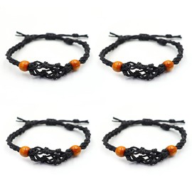 Set of 4 Empty Stone Holders, Necklace Cord, Empty Stone Holder, Crystal Stone Holder, Necklace Holder, Quartz, Empty Woven Bracelet, for Stones, DIY, Bracelet, Jewellery Making (Black)