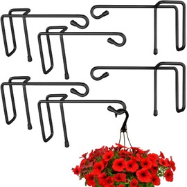 Vinazone Vinyl Fence Hooks for Hanging, Heavy Duty Patio Hangers, Outdoor Fence Hangers for Hanging Flower Baskets, Wind Chimes, Planters, Bird Feeders, Lights, Lanterns - 6 Pack - Black Color