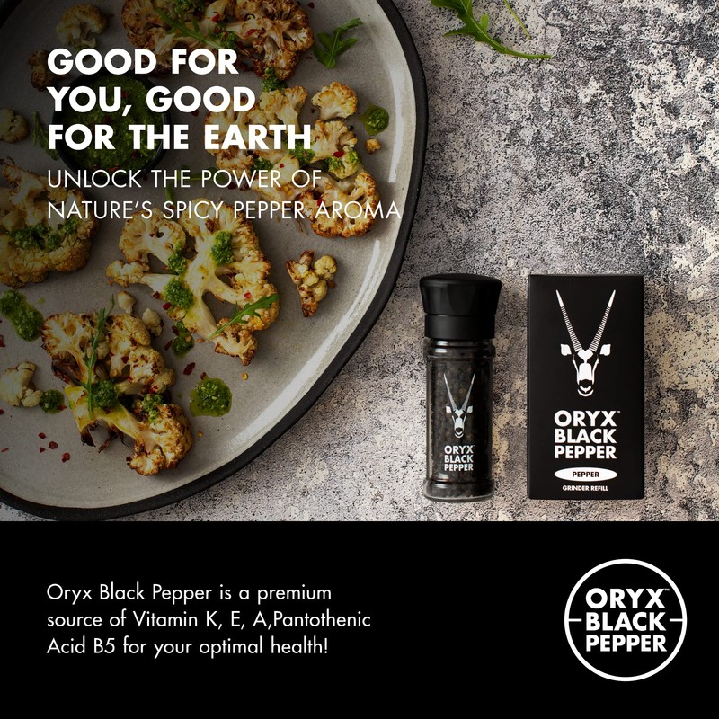 Oryx Black Pepper Mill - Ceramic Pepper Grinder Refillable -