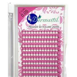 Dermastil 5D Premade Handmade Volume Eyelashes, C Curl, Thickness 0.05 mm, Ready Fan without Knots for Eyelash Extension, PBT, Vegan, 16 Strips Box (12 mm)