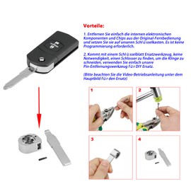 GZXNKEY Autoschlsselgeh?use fr Mazda 2-Tasta Klappbares Schlsselgeh?use fr Mazda 5 CW 2 DE 3 BK 6 SW BT-50 CX-9 CX-7 A mit Entnahmewerkzeug zum Austausch der Schlsseleins?tze