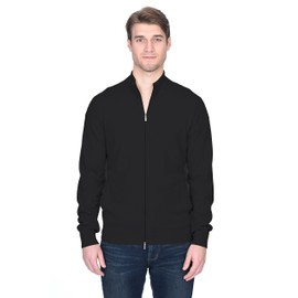 State Fusio Men's Full Zip Up Cardigan Cashmere Merino Wool Mock Neck Long Sleeve Sweater (X-Large, Black)