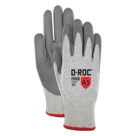 MAGID D-ROC ANSI Level A5 Cut Resistant Work Gloves, 12 Pairs, Polyurethane Coated Palm, 6/XS