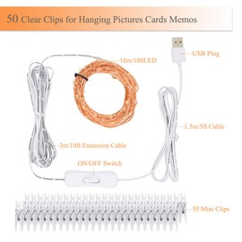 Decute 100 LED 50 Photo Clips Fairy String Lights Holder 33FT Starry Copper Lights for Hanging Pictures Cards Memos USB Powered with Switch Perfect for Bedroom Wedding Dorm Christmas Decor Warm White