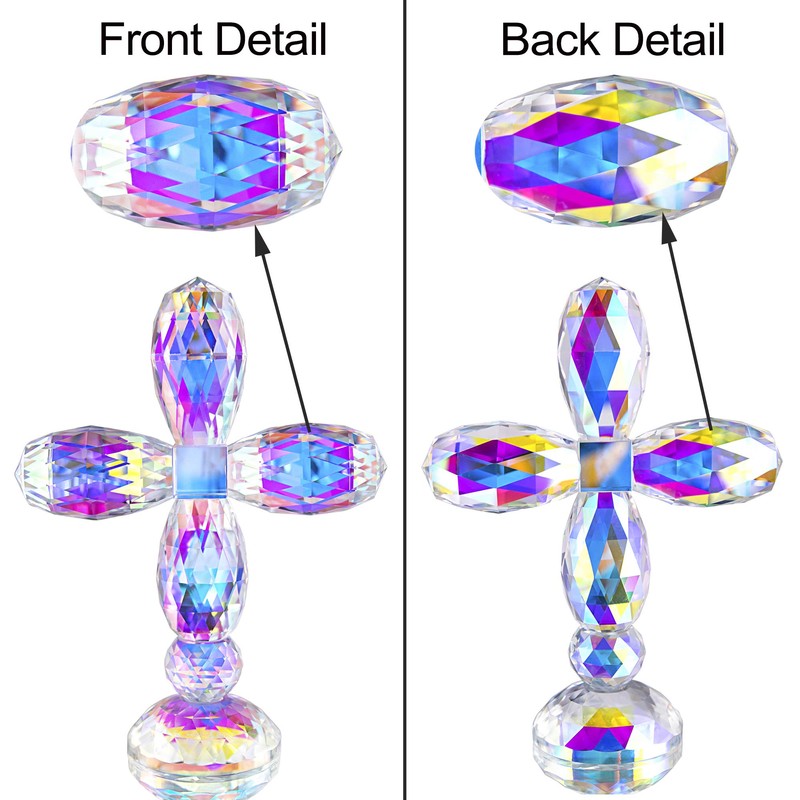QFkris 7" Crystal Cross Standing, Decorative Glass Crosses for Table