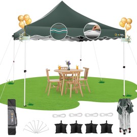 Hoteel 10x10 Pop Up Canopy Tent for Parties with 4 Sandbags, 4 Ropes, 4 Stakes & Wavy Edge, One Person EZ Setup, 20% Thicker Cross Tubes, Increased Height, 310cm Model for Ample Comfort, Gray