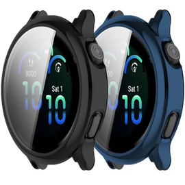 2Pack Case Compatible with Garmin Vivoactive 6 Screen Protector Case Soft TPU Plated All-Around Protective Screen Cover Bumper Shockproof Anti-Drop for Women Men (Black Blue)