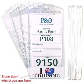 Cruise Luggage Tag Holders | Strong Safe and Secure | Australian FUNTAGS by Cruisetags | I Love Cruising - Australia | Set of 4 | Cruising Accessory | Printout Holder (Clear)