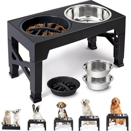 LUKITO 3pcs Comedero Elevado para Perro con 2 Cuencos De Acero Inoxidable Y 1 Plato para Alimentación Lenta