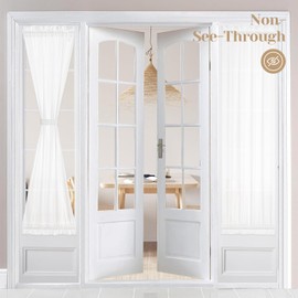 HOMEIDEAS Non-See-Through Sidelight Curtains for Front Door, Privacy Semi Sheer Door Window Curtains, Rod Pocket Light Filtering French Door Curtains with Tieback, (1 Panel, White, 26W X 72L)