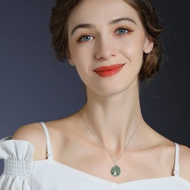 KINGWHYTE Tree of Life Necklace S925 Sterling Silver Malachite Family Tree Pendant Tree Jewelry Gifts for Women Mom