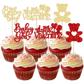 Ephlyn - 24 piezas para el día de San Valentín, bebé, niña, decoración de tartas, con purpurina, pequeño corazón dulce, oso de San Valentín, para el día de San Valentín, baby shower, fiesta,