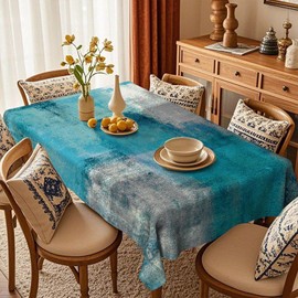 Modern Tablecloth 140 x 240 cm Turquoise Art Painting Tablecloth Washable Rectangle Tablecloth Decoration Aesthetic Tablecloths for Autumn Winter Party Weddings Holidays Birthday