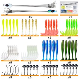 FREE FISHER 63Pcs Alabama Rigs Kit 5 Arms Umbrella Rigs with Jig Head Hooks Swimbait Paddle Tail Soft Lures Set for Bass Crappie Striper Trout Salmon