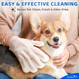 EcoEarth - Pet Wipes for Dogs & Cats - Disposable Washing Gloves for Bath & Grooming - Clean & Dry Paws, Fur, Face, Ears, Butt & Body - Hypoallergenic, Lick-Safe & Waterless Cleaning Gloves - 6 pcs