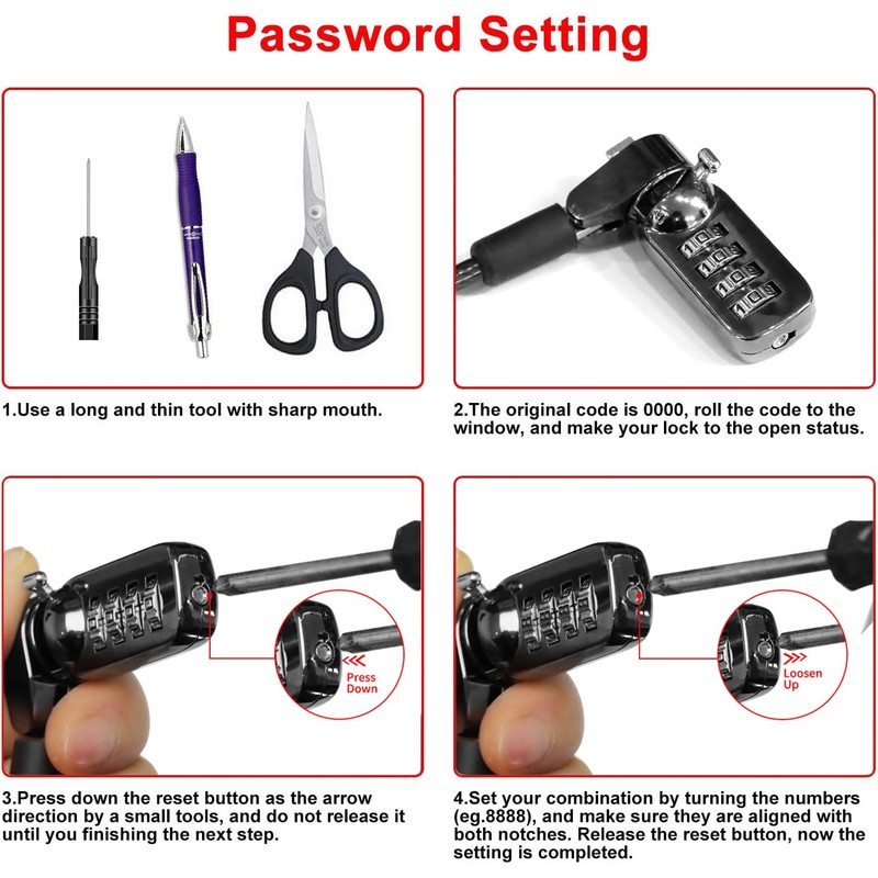Computer Laptop Cable Lock • Slot Plate 6.23ft Cable •