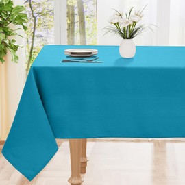smiry Table Cloth Wipe Clean Rectangular 140x200 cm, Wipeable Water Resistant Polyester Tablecloth, Washable Fabric 6 to 8 Seater Dining Table Cover for Kitchen Indoor Outdoor, Teal