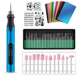 USB Engraving Pen with 47 bits,10Metal Business Card Blanks,Electric Engraver Machine Cordless Engraving Tools Engraved Jewelry Metal Resin Plastic Stone