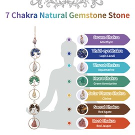7 Chakra Healing Crystals Hanging Ornament，Handmade Chakra Stones Tree of Life Natrual Gemstones Wall Hanging Ornaments for Home Decor Yoga Meditation(Natural Stones+Tree of Life)