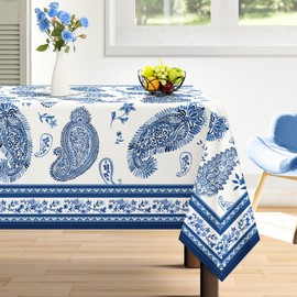 Arquiel Blue Paisley Tablecloth Waterproof, French Country Floral Table Cloth Rectangle Stain Resistant, Washable Table Cover for Home Kitchen Dining Party Decoration (60×84 Inch)