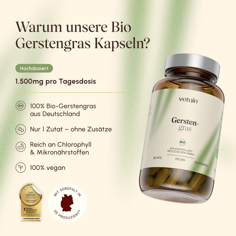 VETAIN Organic Barley Grass High Dose – 1,500 mg per