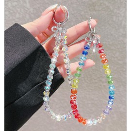 2 Pack Bling Crystal Keychain Charms Phone Wrist Strap for Women Girls,Shiny Lanyard Bracelet for Bags Carkeys Earphone Purse